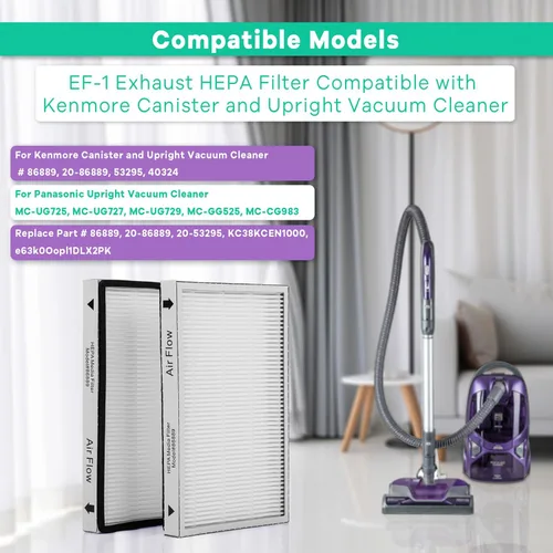 Vista 2 de 53295 EF-1 Filtro de medios HEPA para Kenmore 86889, 20-86889, 40324, 53295 Filtro de aire de escape para aspiradoras verticales y aspiradoras