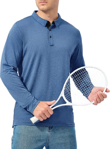 Vista 3 de Polo de golf para hombre, camisas tácticas de manga larga, de secado rápido, camiseta con cuello de senderismo