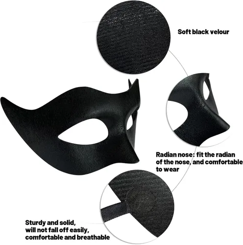 Vista 3 de Exlinonline Máscara de mascarada para hombres, máscara de Mardi Gras, para Halloween, fiesta veneciana, para hombre, diseño elegante negro
