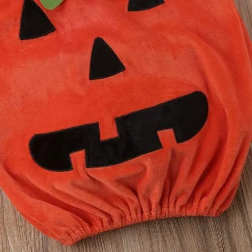 Vista 3 de Disfraz de calabaza de Halloween para bebé, niño, niña, sin mangas, con sombrero