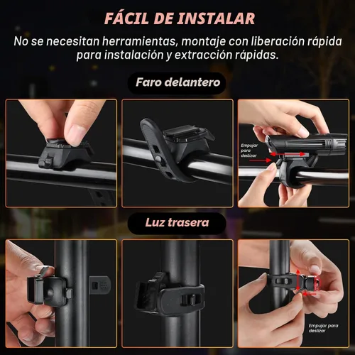 Vista 9 de Ascher Ultra Bright USB Rechargeable Bike Light Set, Powerful Bicycle Front Headlight and Back Taillight, 4 Light Modes, Easy to Install for Men