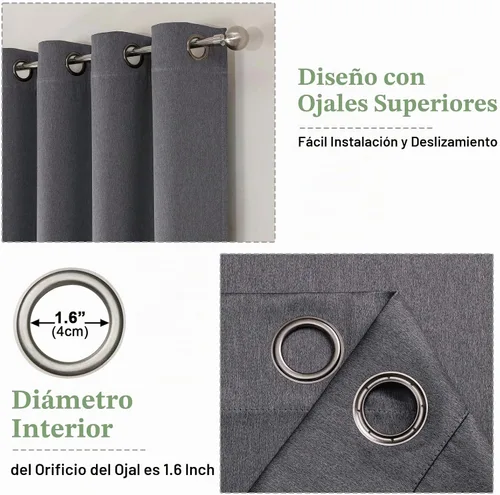 Vista 6 de OWENIE Cortinas opacas de 63 pulgadas de largo, 2 paneles para dormitorio o sala de estar, cortinas superiores con ojales con aislamiento térmico