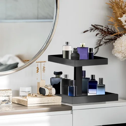 Vista 3 de YAGELI Organizador de Perfumes Negro para Hombres - Estante Organizador de Colonias Acrílico de 2 Niveles para Hombres, Almacenamiento de Tocador
