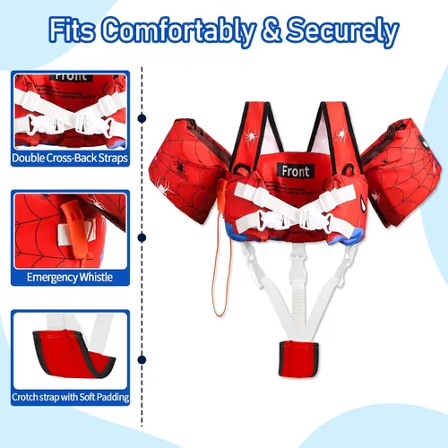 Vista 4 de Chaleco de natación para niños pequeños de 22 a 66 libras para niños y niñas, chaqueta flotante de piscina para bebés con arnés de hombro con alas