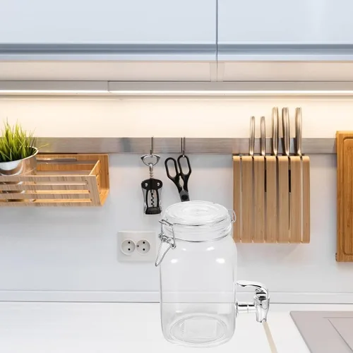 Vista 6 de Dispensador de bebidas de 1 litro para fiestas, dispensador de bebidas de vidrio, con espita y mango, abrazadera de bloqueo de gatillo, dispensador