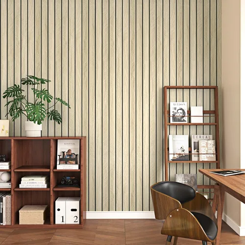 Vista 3 de Wallercity Paneles acústicos de listones de madera marrón claro para decoración elegante, reducción de ruido, paneles de grano de madera con textura