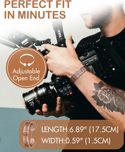 Vista 6 de Feraco Pulsera de cobre para hombre, alivio del dolor, pulsera magnética de fuerza mejorada 18X con imanes de neodimio, regalo de joyería de cobre