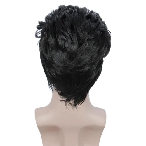 Vista 6 de Linfairy Peluca corta negra con lentes para disfraz de Halloween y cosplay para hombres