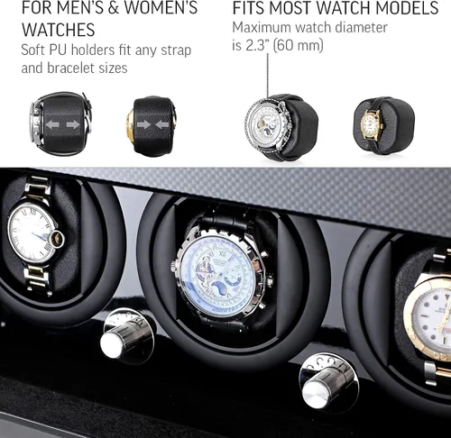 Vista 3 de Enrollador de reloj y caja de almacenamiento para enrollar 3 relojes automáticos y 12 espacios de almacenamiento de relojes