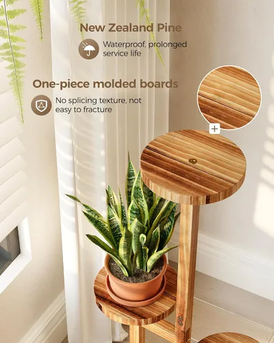 Vista 3 de Bamworld Soporte para plantas de interior, soporte de madera de 4 niveles para múltiples plantas, soportes de esquina altos para plantas al aire