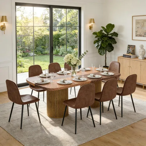 Vista 54 de Mesa de comedor extra larga de 78.7 pulgadas para 6-10 personas, mesa de cocina moderna con bases estriadas, mesa de comedor rectangular de granja