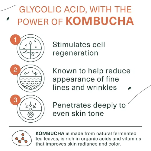 Vista 3 de Botanic Tree Kombucha & ácido glicólico exfoliante lavado facial para piel envejecida - Limpiador facial para mujeres - Efectos de lipofilling