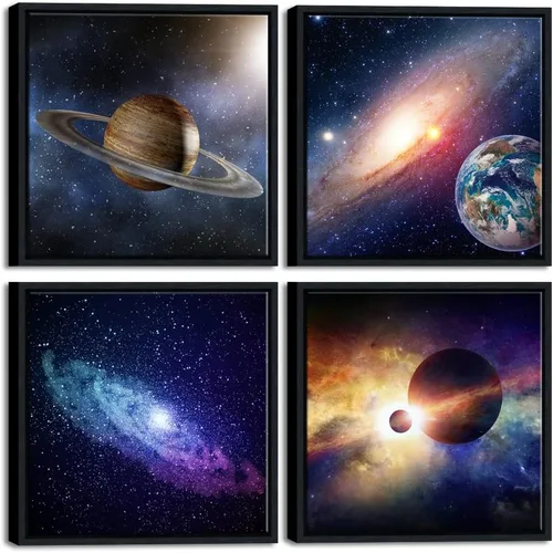 Vista 9 de Wieco Art Lienzo Giclée para pared, imágenes espaciales para dormitorio, decoración del hogar, poder mágico universal, moderno, 4 paneles