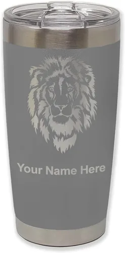 Vista 35 de LaserGram Vaso aislado al vacío de 20 onzas, cabeza de león, grabado personalizado incluido (negro)
