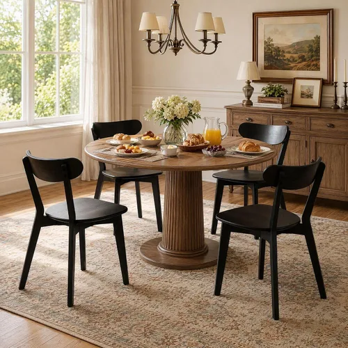 Vista 24 de Sillas de comedor 100% de madera maciza de roble - Sillas de cocina, silla de estudio de diseño moderno clásico para una vida elevada (Negro-1)