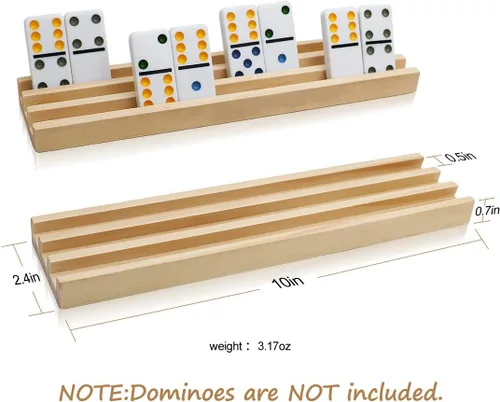 Vista 3 de Exqline Juego de 8 bandejas de dominó de madera de primera calidad, organizador para tren mexicano de pollo y otros juegos de dominó, dominó