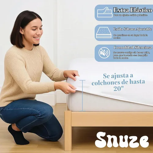 Vista 2 de Snuze Protector de colchón de rizo suave, tamaño individual, funda impermeable, suave, transpirable, lavable a máquina, se adapta a colchones