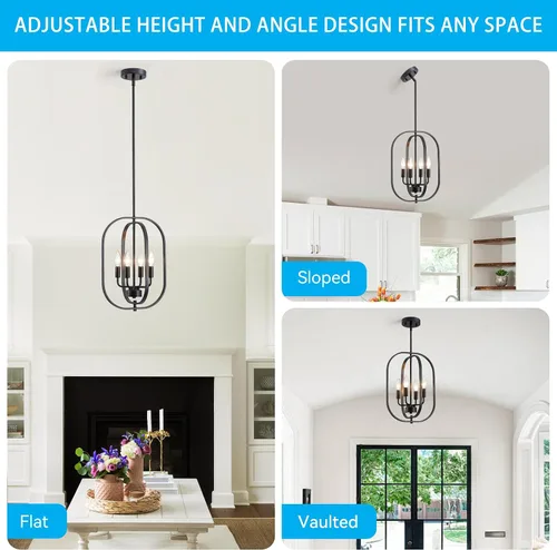 Vista 6 de XINGQI Modernas lámparas de araña para comedor, lámpara colgante rústica geométrica de granja de 31 cm, lámpara de techo de metal negro de 4 luces