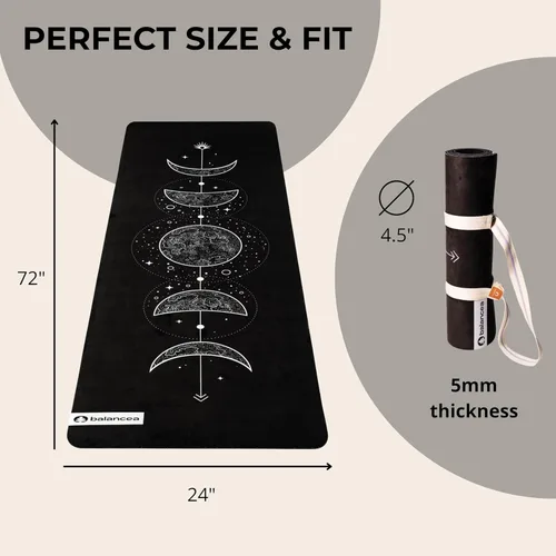 Vista 4 de Tapete de yoga con correa de 5 mm antideslizante de gamuza y TPE - Tapete ecológico para fitness y ejercicio para gimnasio en casa, pilates, yoga