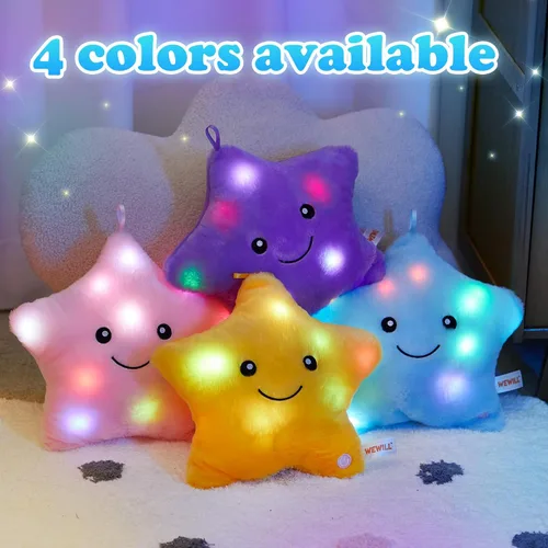 Vista 5 de WEWILL Almohada de felpa suave con estrella brillante LED de 9'' de la marca Wewill, almohada de peluche con luz estelar iluminada con luces