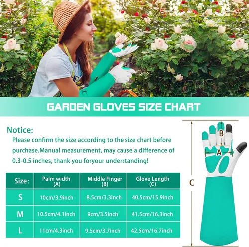Vista 4 de Guantes largos de jardinería para mujeres/hombres, guantes de poda de rosas a prueba de espinas, guantelete resistente, el mejor regalo de jardín