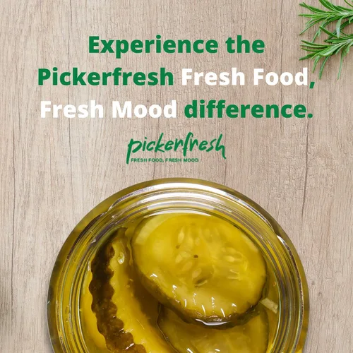 Vista 5 de Pickerfresh Encurtidos con chips de pan y mantequilla, pepinillos dulces estilo chip de corte arrugado, ingredientes simples, sin OMG, sin