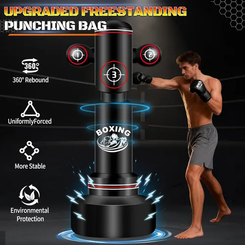 Vista 2 de Heavy Boxing Bag with Stand for Adult Teens, 70'' Freestanding Punching Bag with Boxing Gloves, Men Women Standing Kickboxing Bag, Kickboxing Bags