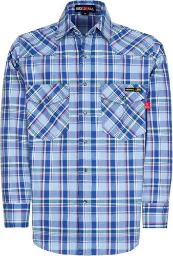 Vista 13 de BOCOMAL Men's FR Shirts 7.5oz Flame Resistant Welding Shirt NFPA2112 CAT2 Cuadros azul marino/blanco