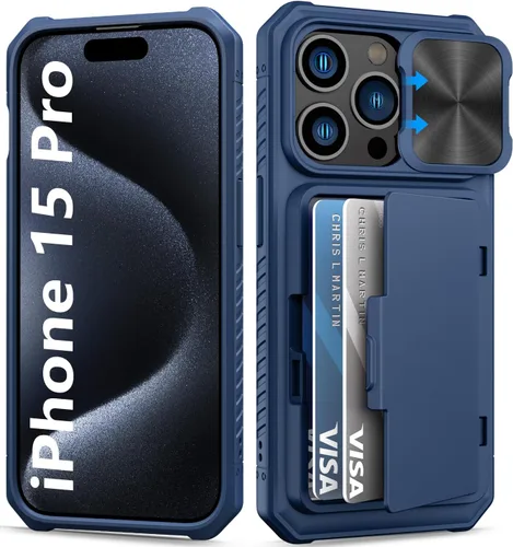 Vista 12 de BXYJY Funda tipo cartera para iPhone 15 Pro, tarjetero (4-5 tarjetas)