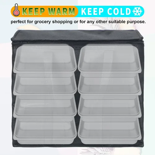 Vista 5 de Kenning 8 piezas de bolsas de compra grandes aisladas reutilizables con cremallera resistente y asas, bolsas de transporte enfriadoras plegables