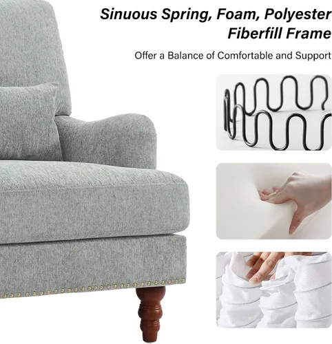 Vista 4 de Mid-Century - Silla decorativa moderna con almohada lumbar, color gris Chenille Gris Claro