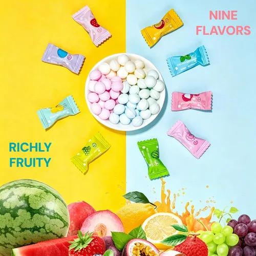 Vista 2 de Mentas sin azúcar – 9 sabores de frutas surtidos, envueltas individualmente, 8.82 onzas