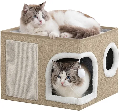Vista 10 de Camas para gatos de interior, cama grande para gatitos con Gris