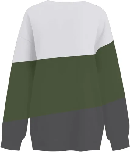 Vista 4 de Sudadera para mujer, casual, cuello redondo, manga larga, bloque de color, suave, holgada, con bolsillo, S-2XL