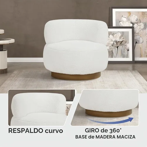 Vista 5 de Lexicon Silla giratoria de barril de sherpa, asiento cómodo tapizado, silla individual para sofá, silla de lectura moderna para sala de estar