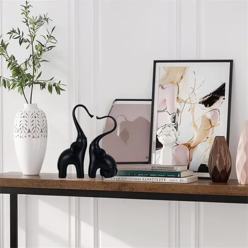 Vista 3 de Estatuas de elefante amoroso, decoración del hogar, pequeñas figuras de elefante negro enamoradas, escultura de elefante, objetos decorativos