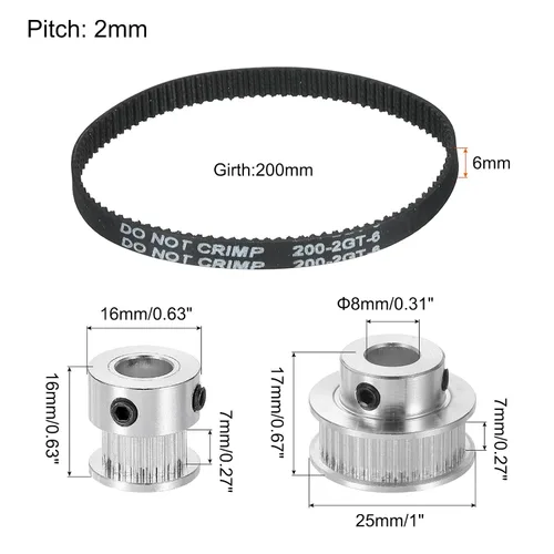 Vista 2 de MECCANIXITY Polea de distribución 20 y 36 dientes 0.315 in diámetro rueda síncrona con correa y llave para impresora 3D, máquina CNC