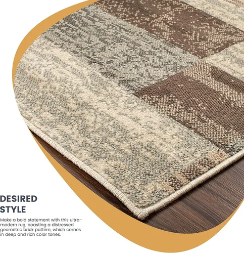 Vista 7 de Superior Alfombra de pasillo para interiores, respaldo de yute, decoración moderna de patchwork geométrico para dormitorio, oficina, sala de estar