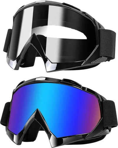Vista 9 de Gafas para ATV Dirt Bike Paquete de 2 Gafas de Motocicleta Motocross Resistentes al Viento Gafas de Visión Amplia Fuera de Carretera para Conducir