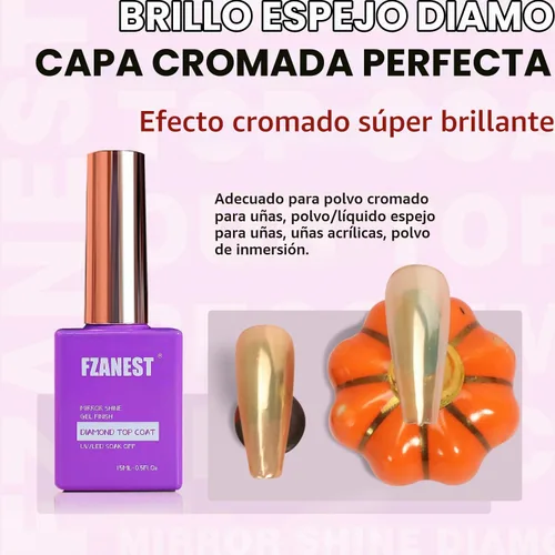 Vista 3 de FZANEST Esmalte de uñas de gel capa superior 2 * 15ML sin limpieza, capa superior de diamante, esmalte de uñas de gel transparente de alto brillo 2