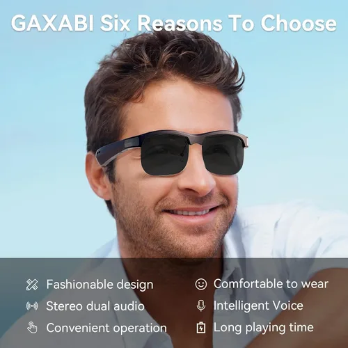 Vista 2 de Lentes inteligentes, lentes de sol polarizados con Bluetooth, micrófono y altavoces integrados, asistente de voz, protección UV, gafas Bluetooth