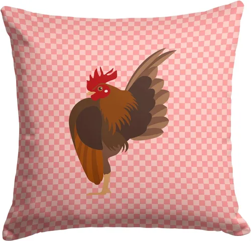 Vista 467 de Caroline's Treasures BB8163PW1414 Beltsville - Almohada decorativa de tela a cuadros pequeños, color blanco, pavo y gallina azul, lavable a máquina