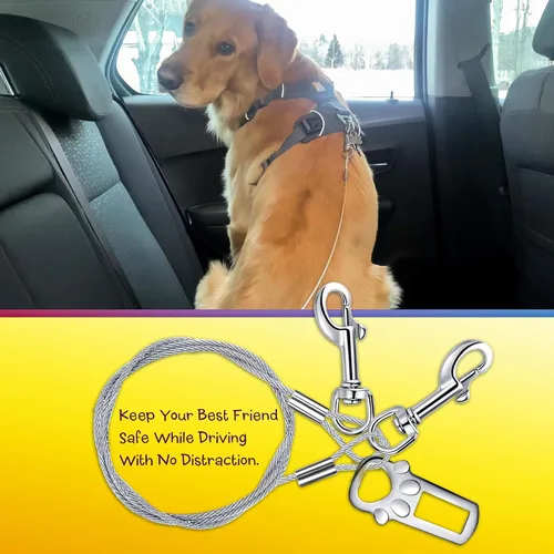 Vista 4 de Cinturón de seguridad para automóvil para perro sin masticar ni masticar, cinturón de seguridad para cachorros, con doble clip y cierre de fijación