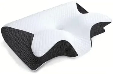 Vista 7 de Almohada cervical ergonómica de espuma viscoelástica para aliviar el dolor Blanco y gris