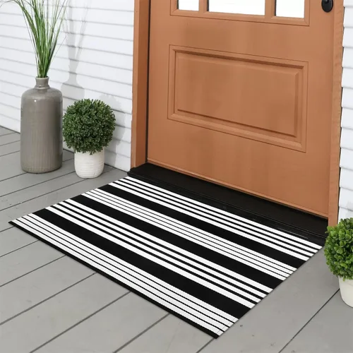 Vista 12 de Tiveney Tapete de 2 x 3 pulgadas para puerta delantera, color negro y caqui, tapetes de bienvenida para puertas exteriores, lavables, reversibles