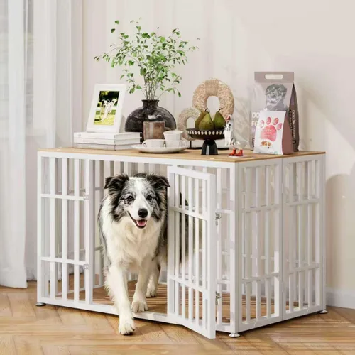 Vista 18 de Snuowu Mueble de jaula de perro resistente de 26 pulgadas para perros pequeños, medianos y grandes, jaula de madera rústica para perros, muebles
