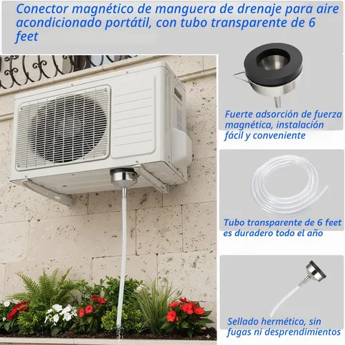Vista 3 de Enjoyment Kit de drenaje magnético de aire acondicionado de ventana de 6 pies, kit universal de manguera de drenaje de aire acondicionado portátil