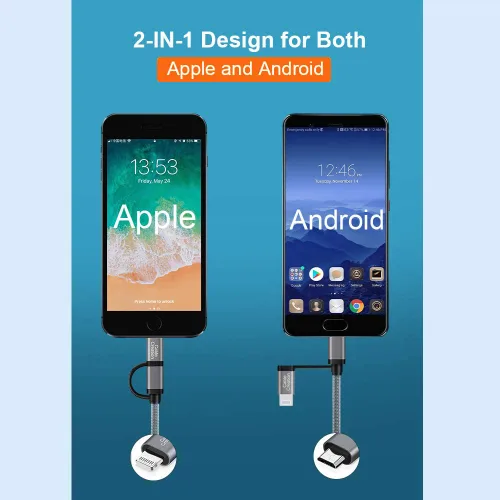 Vista 3 de [Certificación Apple MFi] 2-en-1 Lightning Cable de carga a USB con sincronización de datos, Lightning Micro USB 2-en-1 para iPhone 6 6S 6Plus iPad