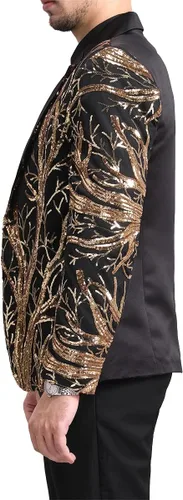 Vista 4 de Boyland - Blazer de esmoquin para hombre con lentejuelas doradas y flores, traje elegante para fiestas, cenas, graduación, chaqueta deportiva