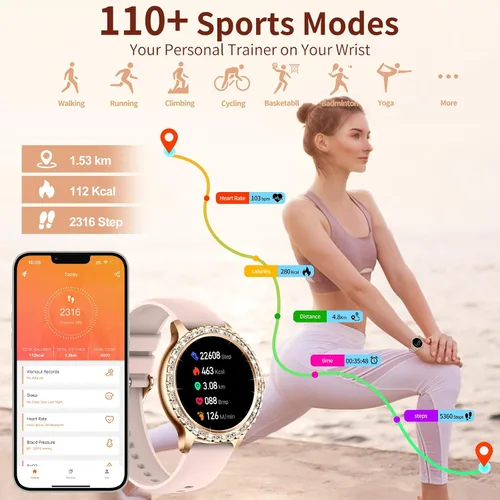 Vista 7 de Relojes inteligentes para mujer (respuesta/hacer llamadas), más de 120 relojes inteligentes deportivos para Android iOS, pantalla HD de 1.32